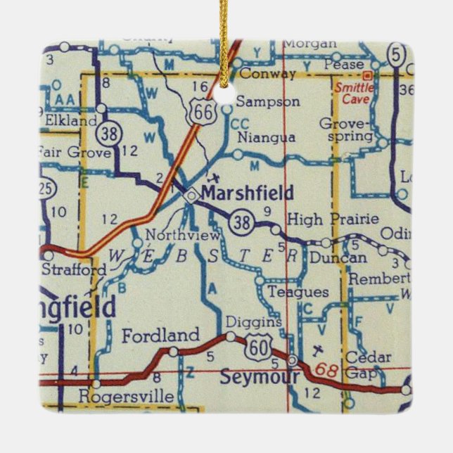 Marshfield MO Vintage Map Ceramic Ornament (Back)