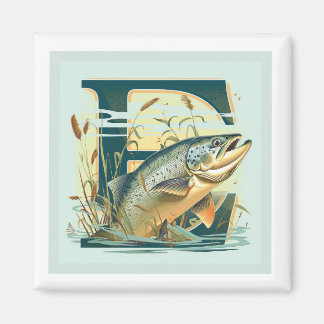 Marshian Square Salmon Magnet