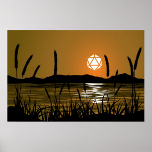 Marshland Sunset Lake D20 Dice Sun RPG Landscape Poster