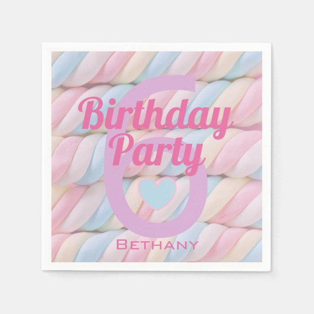 Marshmallow Candy Girls Birthday Party Napkin (Front)
