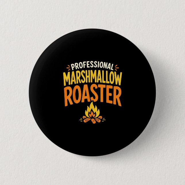 Marshmallow roaster campfire  6 cm round badge (Front)