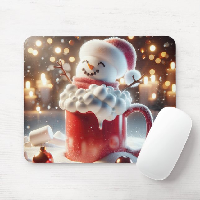 Marshmallow Snowman In Hot Chocolate Mouse Pad (With Mouse)