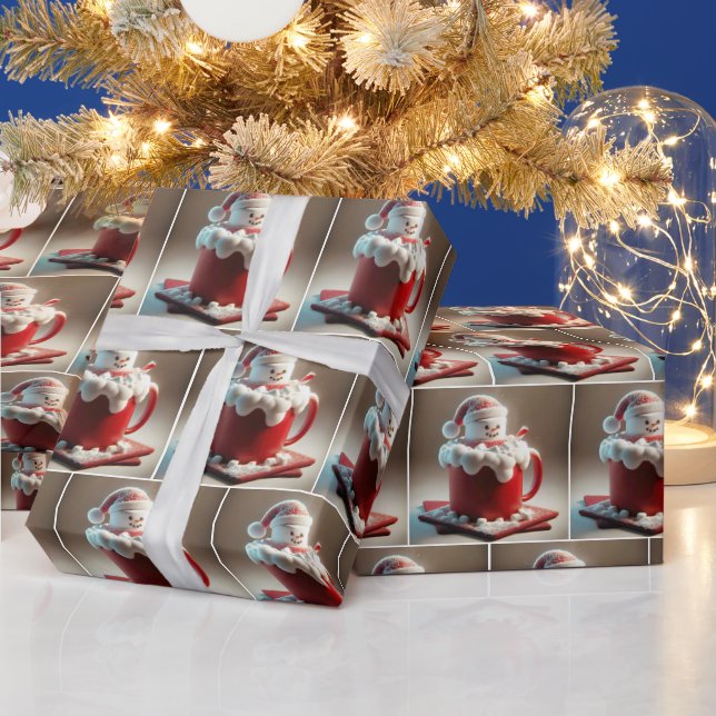 Marshmallow Snowman In Hot Chocolate Wrapping Paper (Holidays)