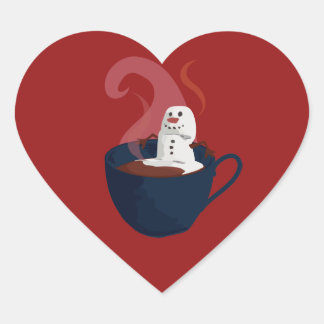 Marshmallow Snowman In Hot Cocoa Heart Sticker