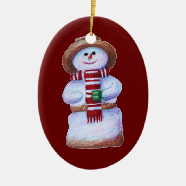 Marshmallow Snowman Merry Christmas Ceramic Tree Decoration (Front)