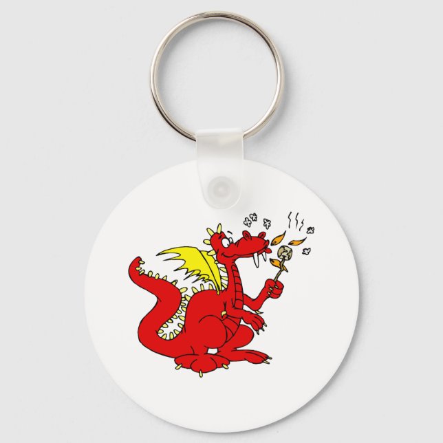 Marshmallow Toasting Dragon Key Ring (Front)