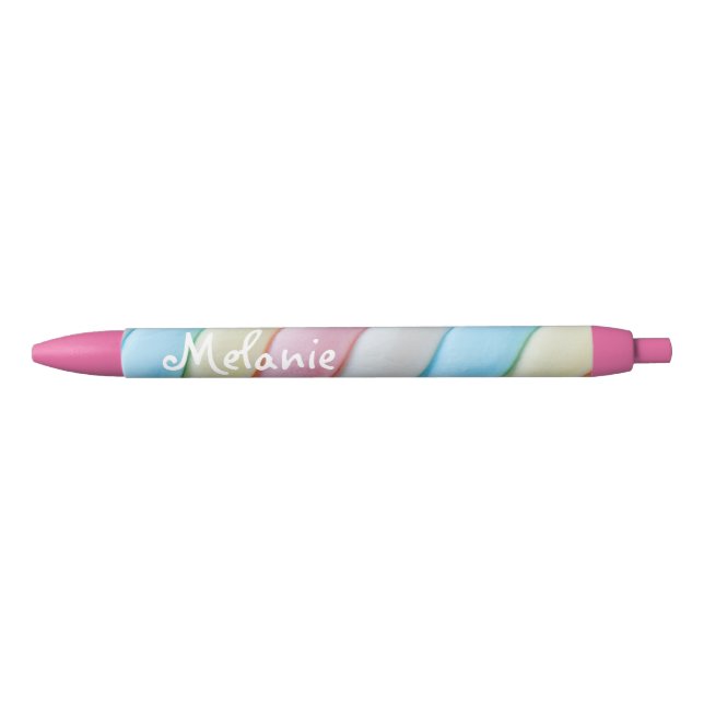 Marshmallow Twist Pastel Candy Personalised Black Ink Pen (Front)
