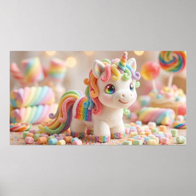 Marshmallow Unicorn and Pastel Candy Dream Poster (Front)