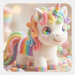 Marshmallow Unicorn and Pastel Candy Dream Square Sticker