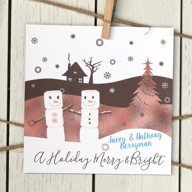 Marshmallows & Chocolate Photo Card (Chocolate Brown Marshmallows Snowflakes Personalized Family Christmas Cards)