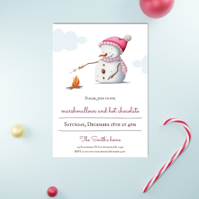 Marshmallows Hot Chocolate Snowman Holiday  Invitation (Creator Uploaded)