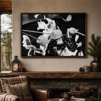 Marshmallows Roasting Over Campfire Flames Poster