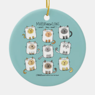 MARSHmeowLOWS Whimsical Wordplay Cat Marshmallows Ceramic Ornament