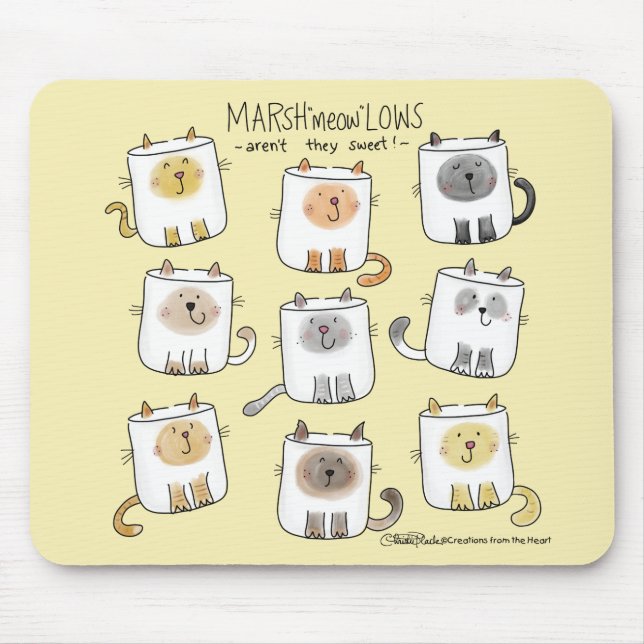 MARSHmeowLOWS Whimsical Wordplay Cat Marshmallows Mouse Pad (Front)
