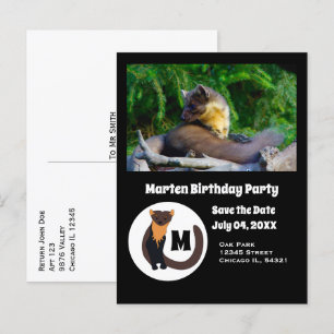 Marten Birthday Party Photo Monogram Invitation Postcard