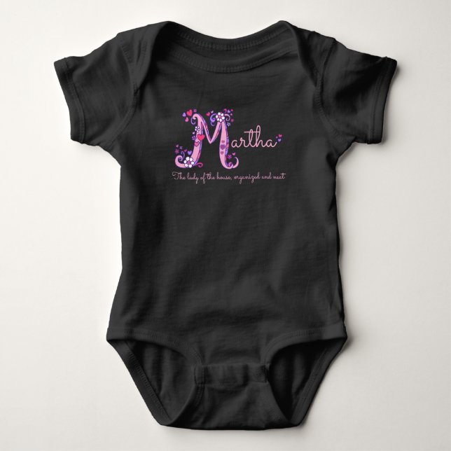 Martha girls M name meaning monogram t-shirt Baby Bodysuit (Front)