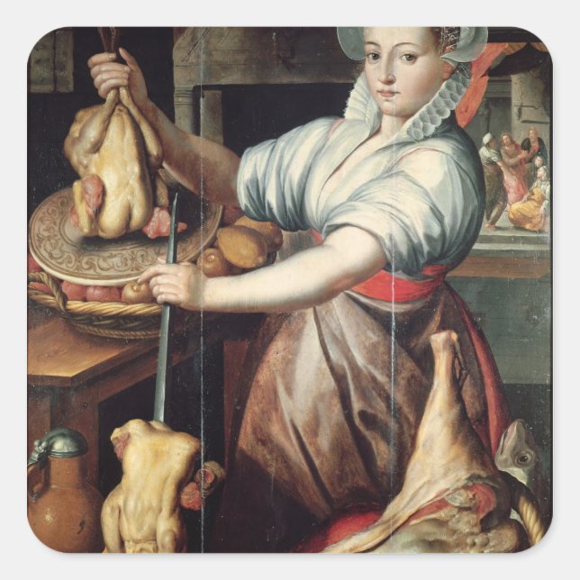 Martha Preparing Dinner for Jesus Square Sticker (Front)