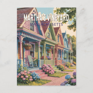 Martha’s Vineyard Massachusetts Illustration Retro Postcard