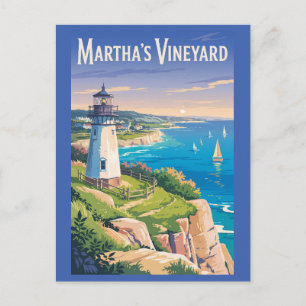 Martha’s Vineyard Massachusetts Lighthouse Travel Postcard