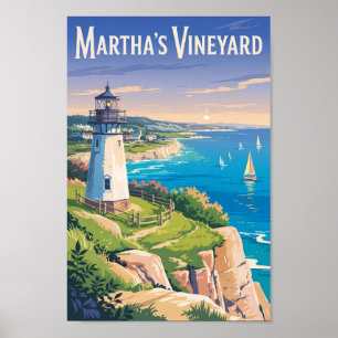 Martha’s Vineyard Massachusetts Lighthouse Travel Poster