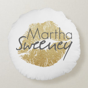 Martha Sweeney Gold Lips Round Pillow