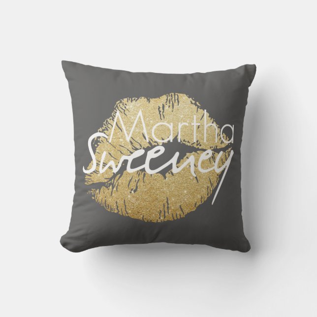 Martha Sweeney Gold Lips Throw Pillow (Front)