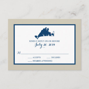 Marthas Vineyard Blue Map   Wedding RSVP Card