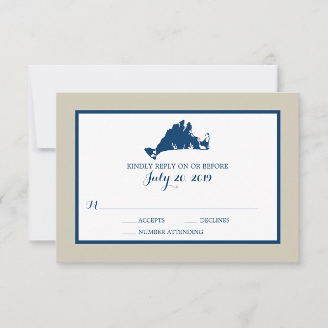 Marthas Vineyard Blue Map | Wedding RSVP Card (Front)