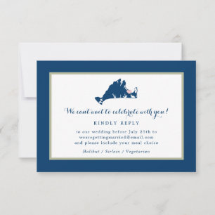 Marthas Vineyard Blue Map with Heart Wedding RSVP Card