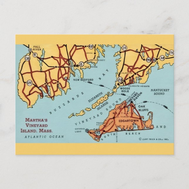 Martha's Vineyard Coast Map Postcard (Front)