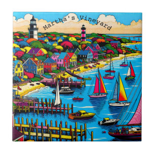 Martha's Vineyard   Colourful Abstract Art Ceramic Tile