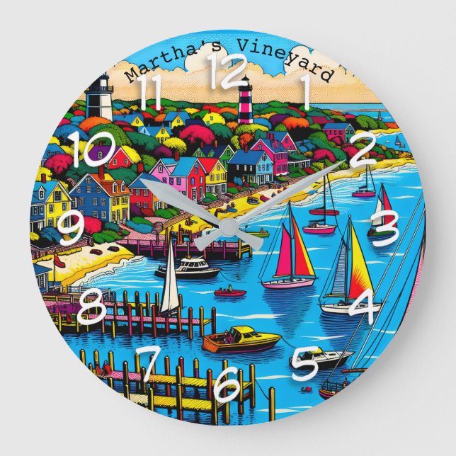 Martha's Vineyard | Colourful Abstract Art Large Clock (Front)