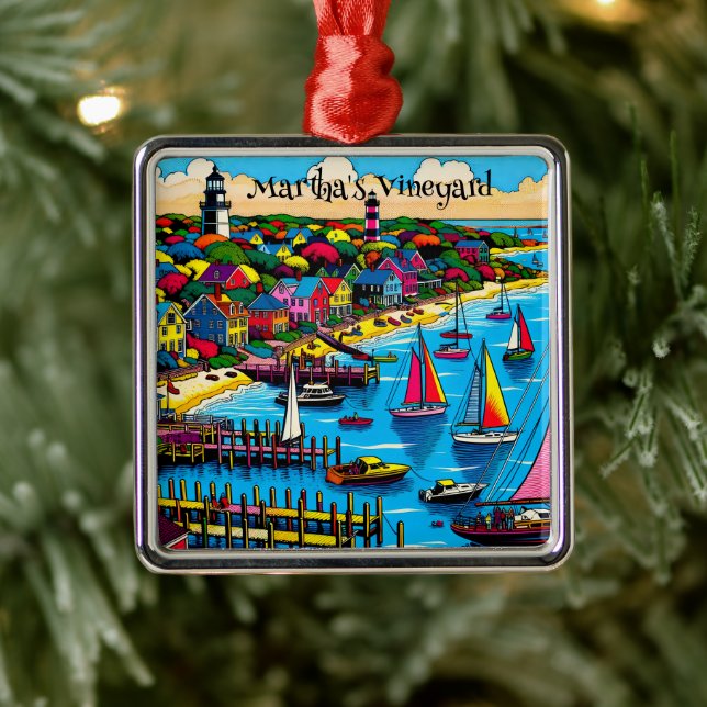 Martha's Vineyard | Colourful Abstract Art Metal Ornament (Tree)