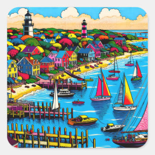 Martha's Vineyard Colourful Abstract Art Square Sticker