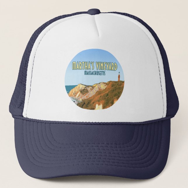 Marthas Vineyard Gay Head Lighthouse Massachusetts Trucker Hat (Front)