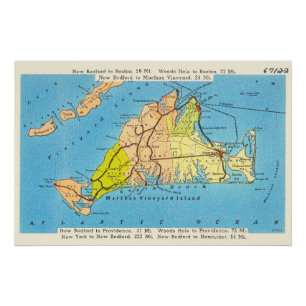Martha's Vineyard Island Auto Map Poster