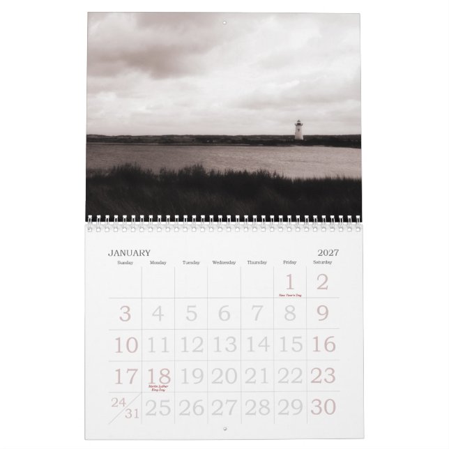 Martha's Vineyard Island B&W Photo Calendar (Jan 2027)