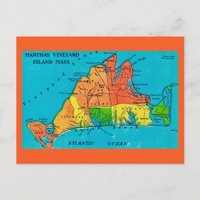 Martha's Vineyard Island Map Postcard (Front)