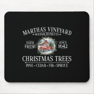 Martha's Vineyard Ma Christmas Trees Red Truck Whi Mouse Pad