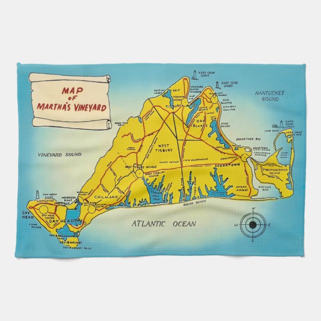 Martha's Vineyard Map  Tea Towel (Horizontal)