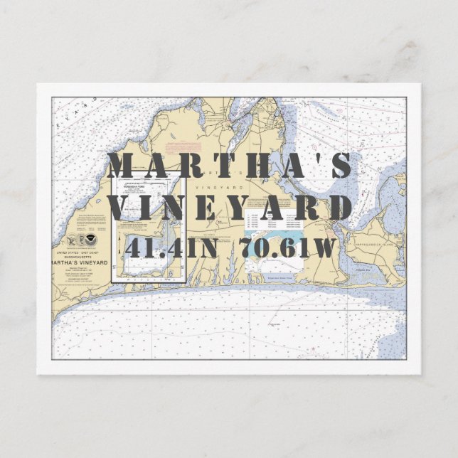 Martha's Vineyard Nautical Latitude Longitude Postcard (Front)