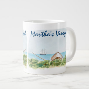 Marthas Vineyard Nautical Watercolor Large Coffee Mug