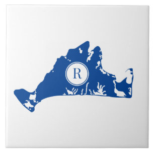 Martha's Vineyard Navy Map Monogram Initial  Ceramic Tile