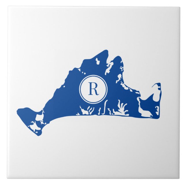 Martha's Vineyard Navy Map Monogram Initial  Ceramic Tile (Front)
