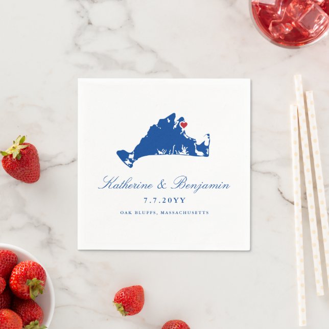 Martha's Vineyard Oak Bluffs Navy Wedding Napkin (Insitu)