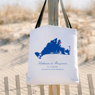 Martha's Vineyard Oak Bluffs Navy Wedding Welcome Tote Bag