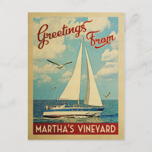 Martha's Vineyard Sailboat Vintage Travel Postcard