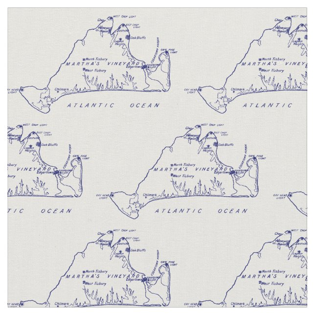 Martha's Vineyard Vintage Map #1 Navy Blue Fabric (Close Up)