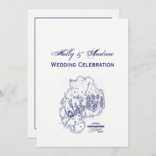 Martha's Vineyard Vintage Map #1 Navy Blue Invitat Invitation
