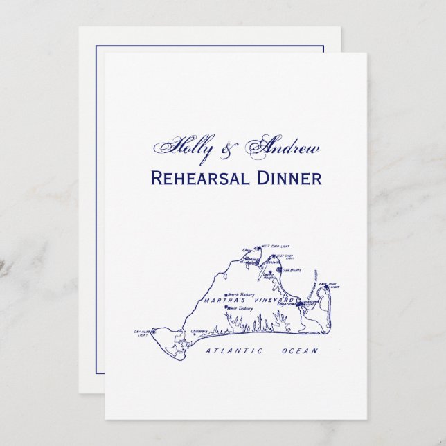 Martha's Vineyard Vintage Map #1 Navy Blue Invitation (Front/Back)